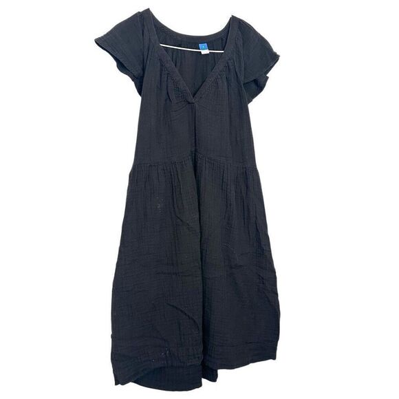 Old Navy V-Neck Short Flutter Sleeve Swing Cotton Black A-Line Dress Size Medium - Picture 1 of 4
